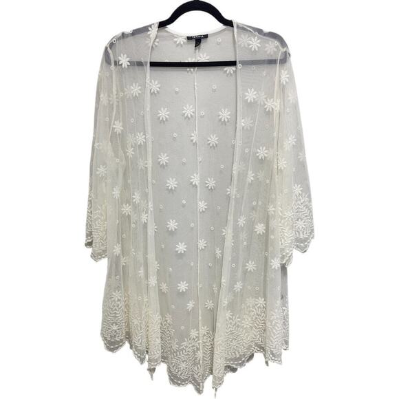Torrid Sheer White Lace Embroidered Floral Kimono Beach Swim Coverup (1X) - Picture 2 of 11